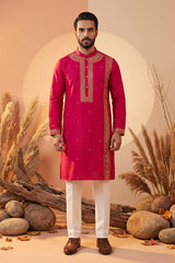Pink Silk Blend Solid Emboidered Straight Kurta With Trouser MKSET2315