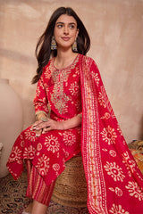 Pink Rayon Blend Floral Printed Straight Kurta Trouser With Dupatta VKSKD3214