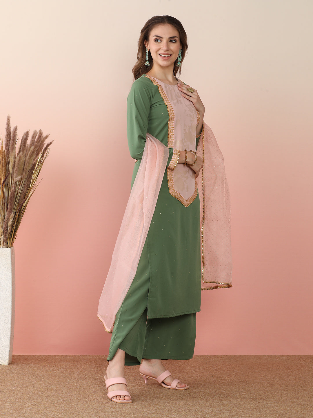 Patchwork Kurta and Palazzo Set with Dupatta for Women