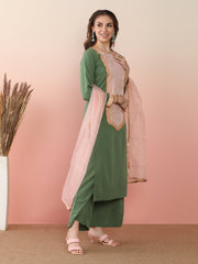 Women Ethnic Motifs Printed Regular Patchwork Kurta with Palazzos & With Dupatta-AHKUPZDU-COMBO-991