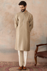 Beige Silk Blend Embroidered Solid Straight Kurta MKU2326