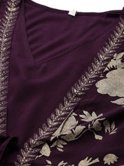 Burgundy Floral Printed Fit & Flare Maxi Ethnic Dress-AHDRCRSM-995-FF