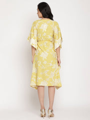 Lime Green & Off White Floral Printed Kaftan Kurta-AHKFCRDP-6026-FF