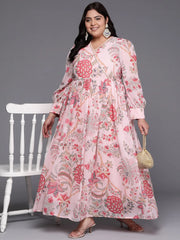 Plus Size Floral Printed Wrap Maxi Ethnic Dress-AP-AHEDGRDP-244