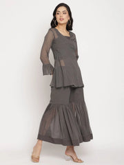 Women's Charcoal Grey Poly Chiffon Angrakha Sharara Set-AHKUTPGH-FF-COMBO-340