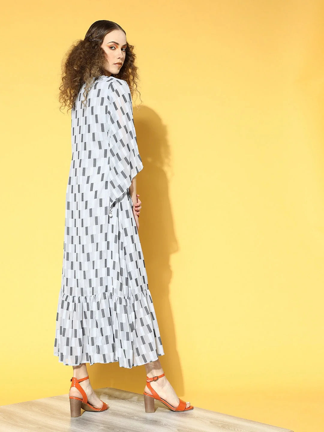Grey Checked Tiered Indian Dresses Online | Women's Dress