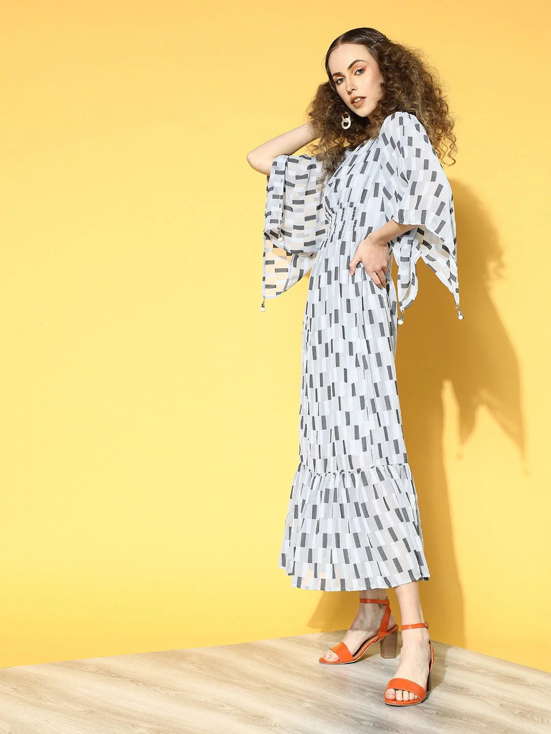 Grey Checked Tiered Indian Dresses Online | Women's Dress