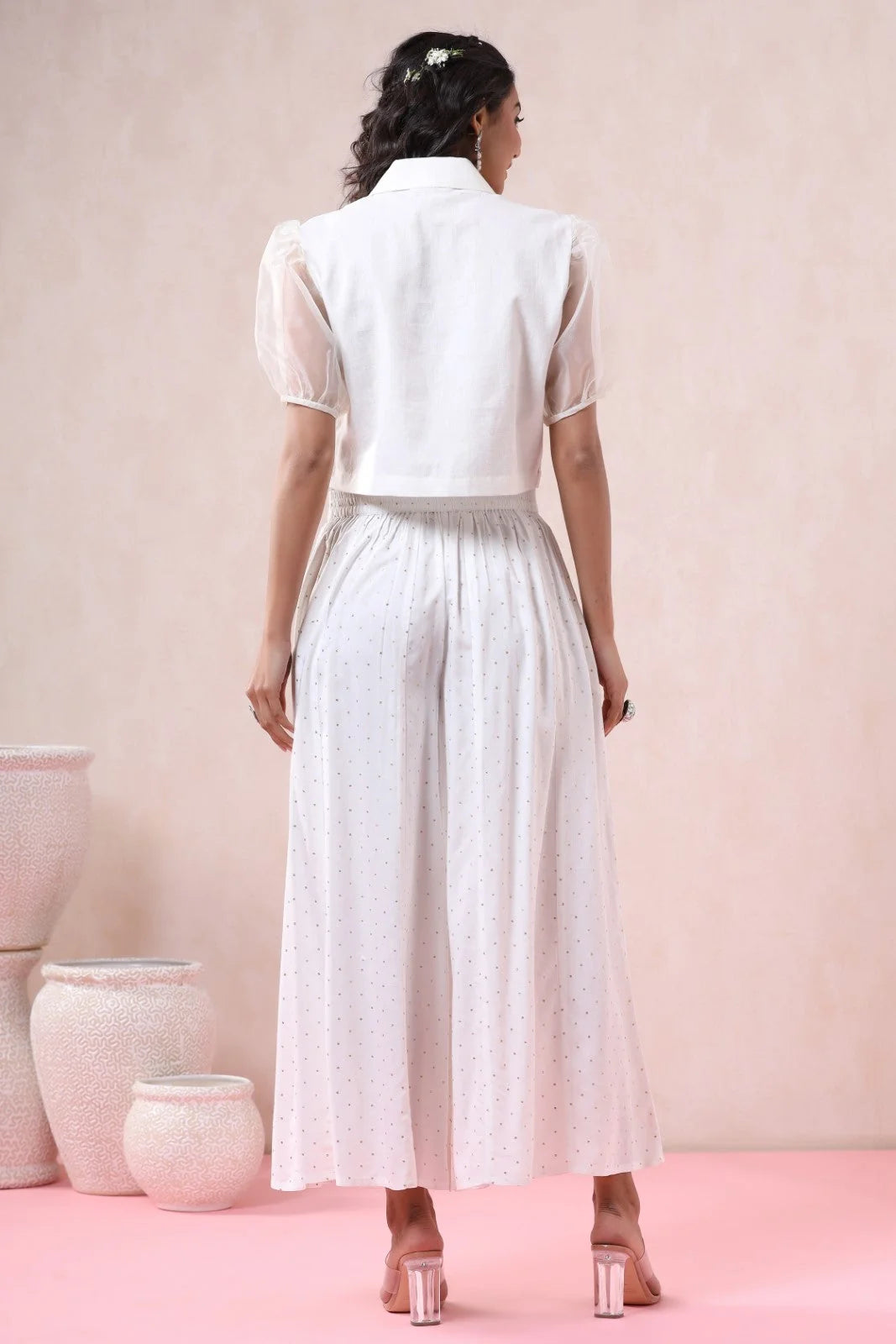 Off-White Polka Dot Palazzo Pants - Wide Leg Women's Trousers