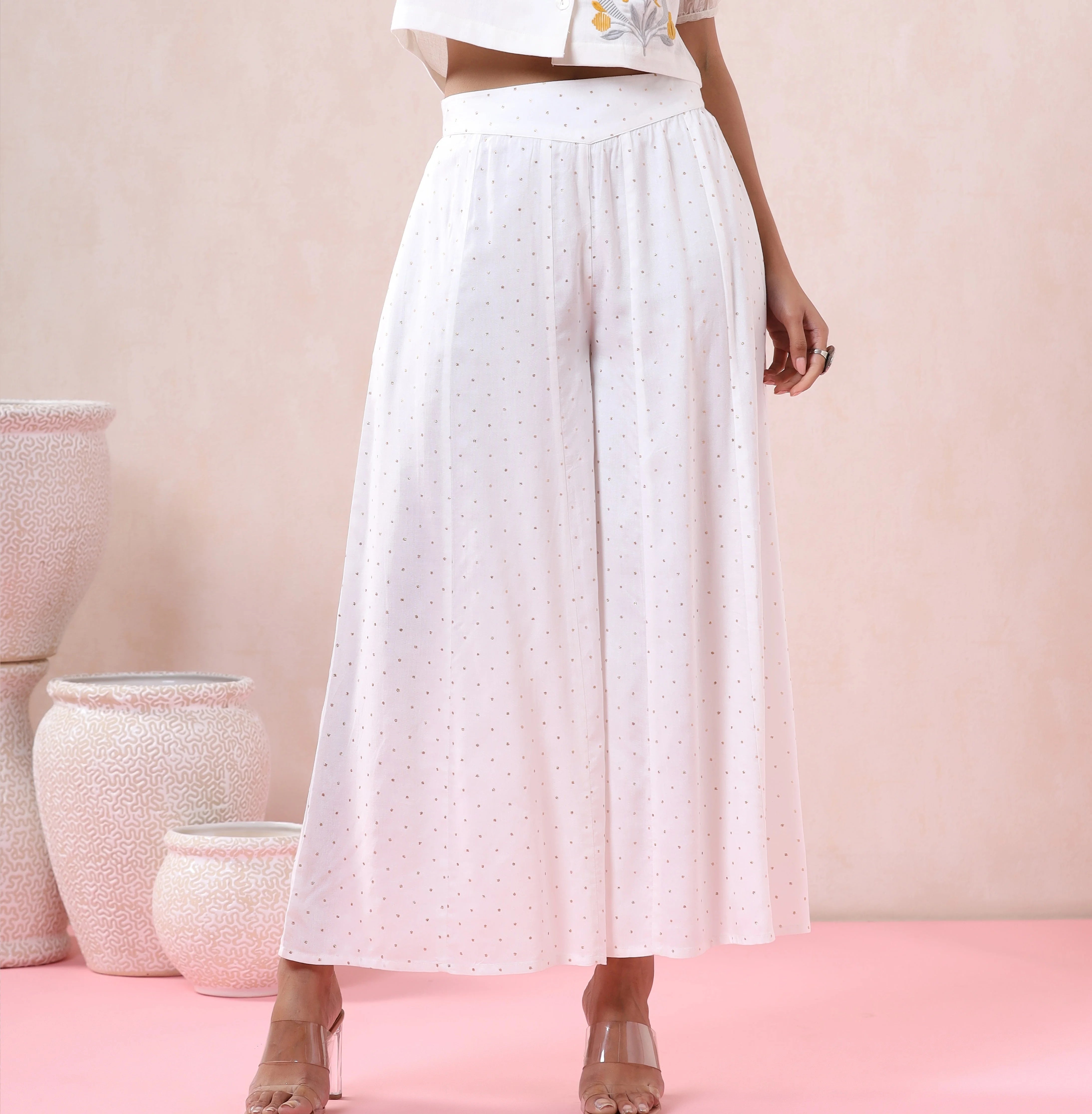 Off-White Polka Dot Palazzo Pants - Wide Leg Women's Trousers