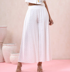 Off-White Polka Dot Printed Rayon Flared Palazzo-3012OFFWHITE