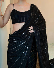 Georgette Saree for Women - Black | MLWSHSA9059BLK