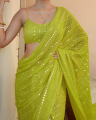 Georgette Saree for Women - Green | MLWSHSA9060GRN
