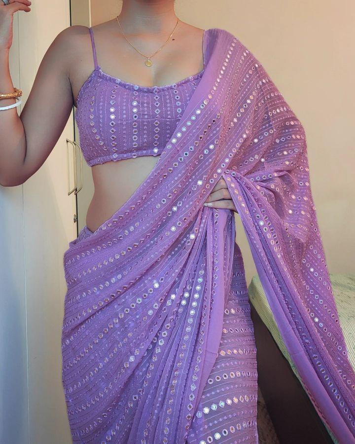 Georgette Saree for Women - Lilac | MLWSHSA9061LVR | DesiQlo
