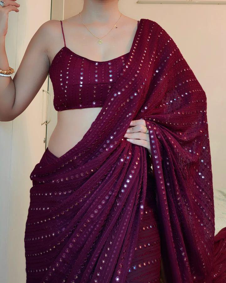 Georgette Saree for Women - Maroon | MLWSHSA9064MRN | DesiQlo