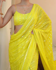 Georgette Saree for Women - Yellow | MLWSHSA9065YLW