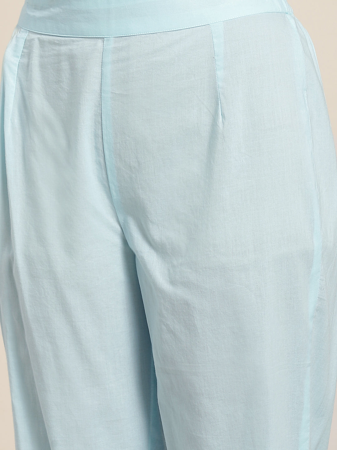 Sky Blue Solid Pure Cotton A-Line Kurta & Pants Set With Gota Work | D