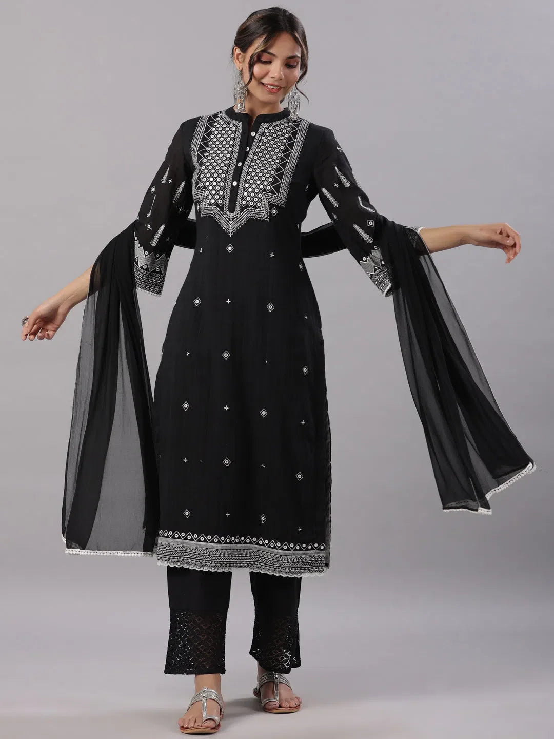 Black Geometric Kurta Set | Stylish Indian Kurta Collection