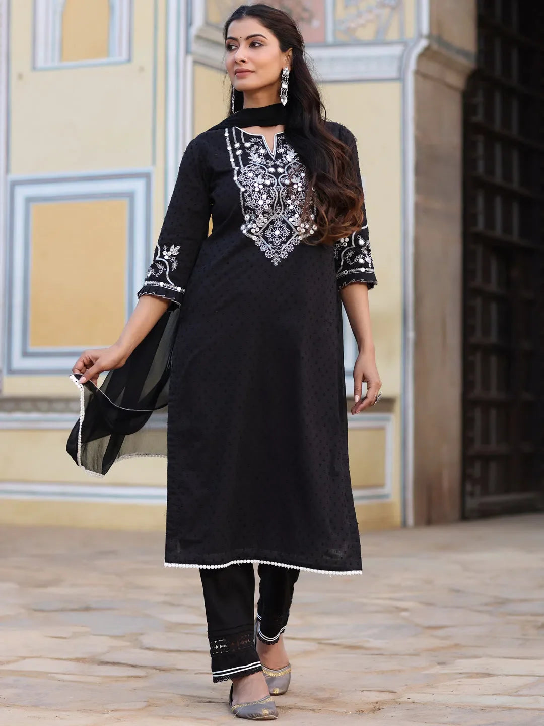Black Embroidered Cotton Kurta Set | Stylish Indian Kurtas