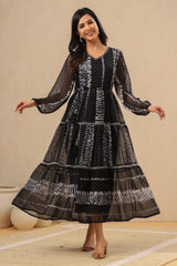 Juniper Women`s Black Chiffon Printed Tiered Dress