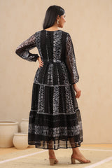 Juniper Women`s Black Chiffon Printed Tiered Dress