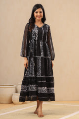 Juniper Women`s Black Chiffon Printed Tiered Dress