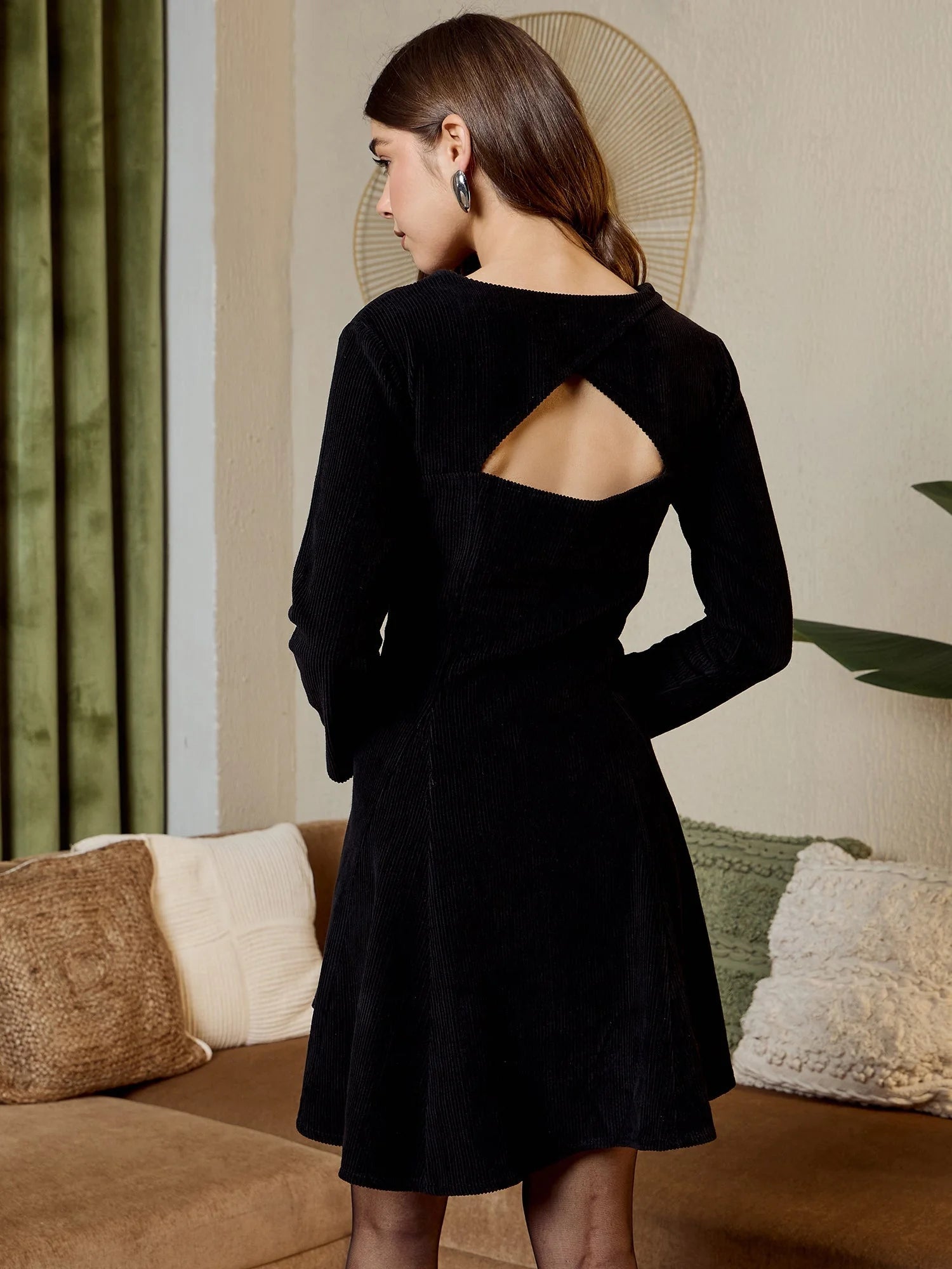 Black Corduroy Flare Dress - Women's Western Wear Fashion