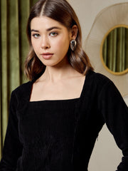 Short Flare Dress With Cut-Out Back In Black Corduroy