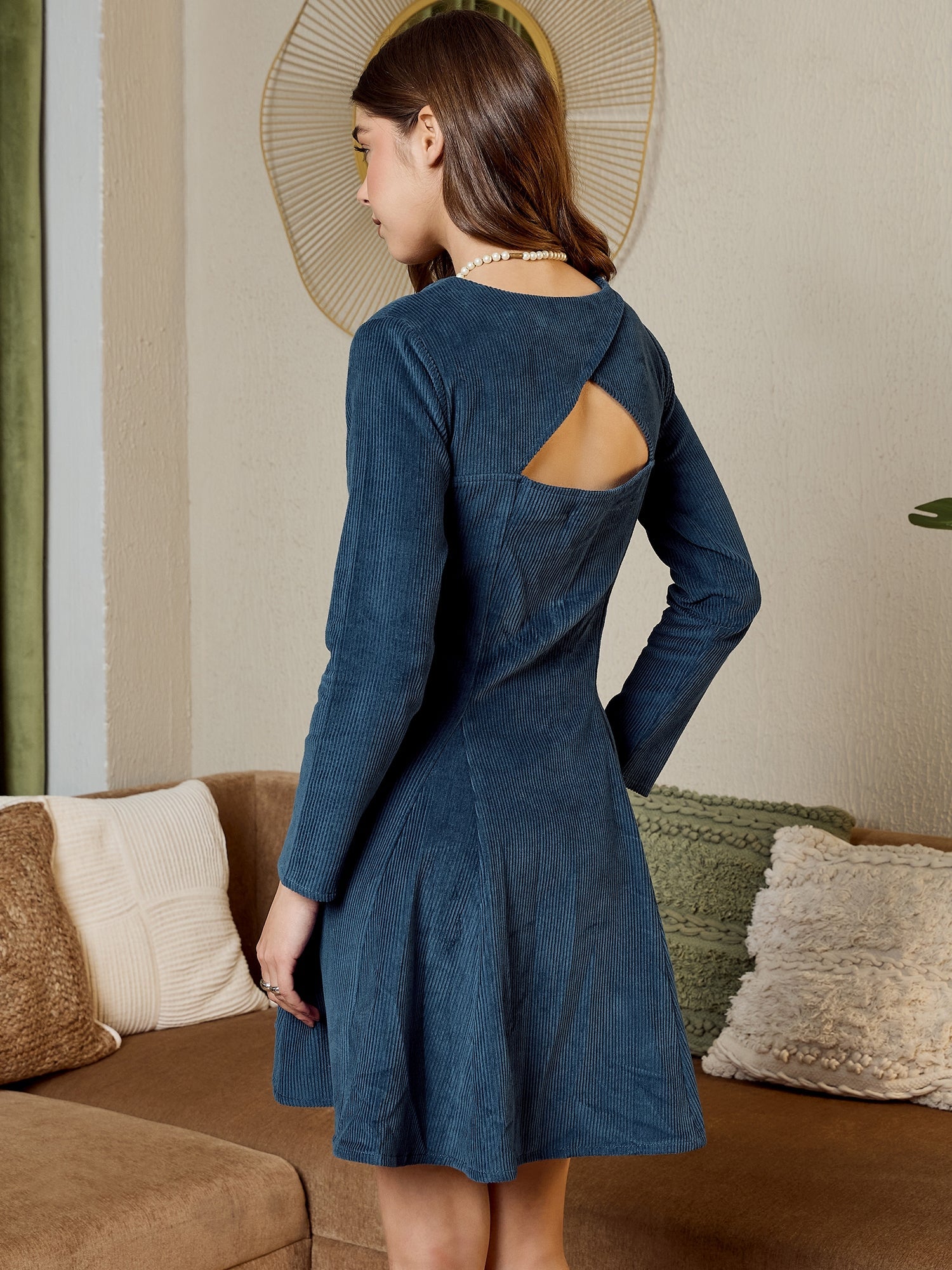 Blue Corduroy Flare Dress - Women's Western Clothing Store