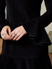 High Neck Mini Dress In Black Corduroy