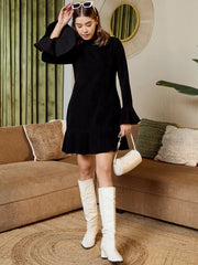 High Neck Mini Dress In Black Corduroy