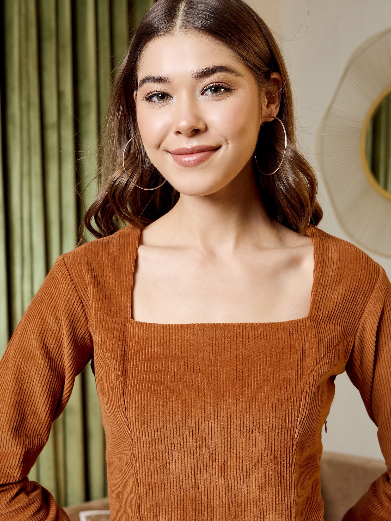 Brown Corduroy Flare Dress - Women's Western Wear Online