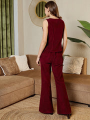 Waist Coat And Bell Bottom Pants In Burgundy Corduroy