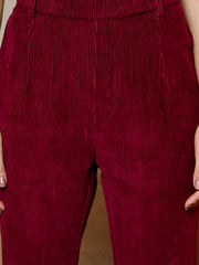 Waist Coat And Bell Bottom Pants In Burgundy Corduroy