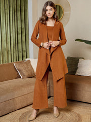 Three Piece Coord Set In Brown Corduroy