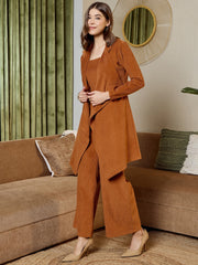 Three Piece Coord Set In Brown Corduroy