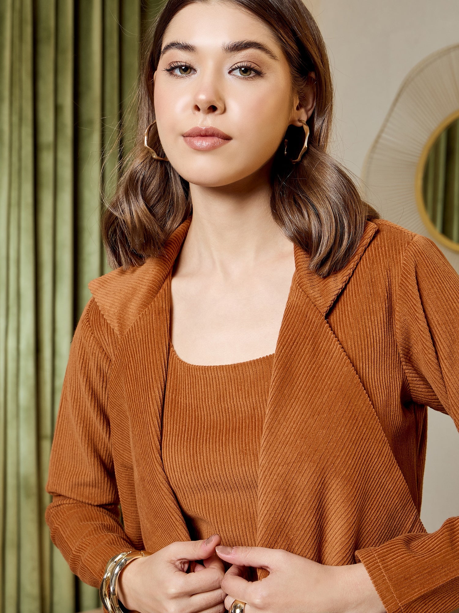 Brown Corduroy 3-Piece Set - Women's Western Wear Outfits