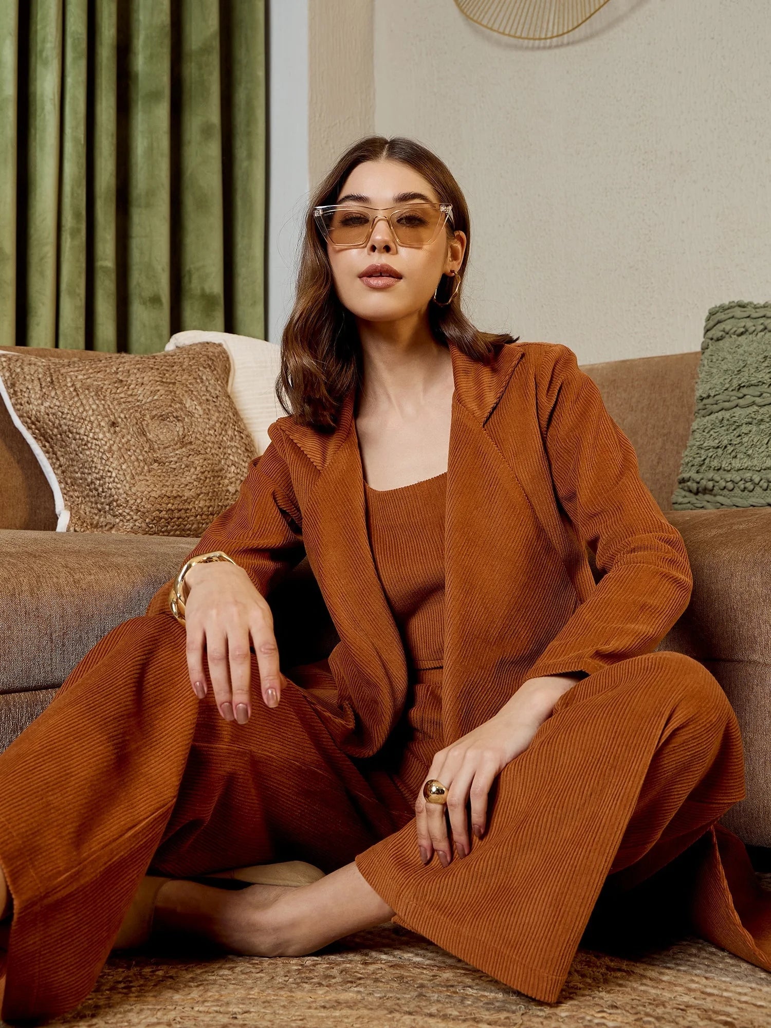 Brown Corduroy 3-Piece Set - Women's Western Wear Outfits