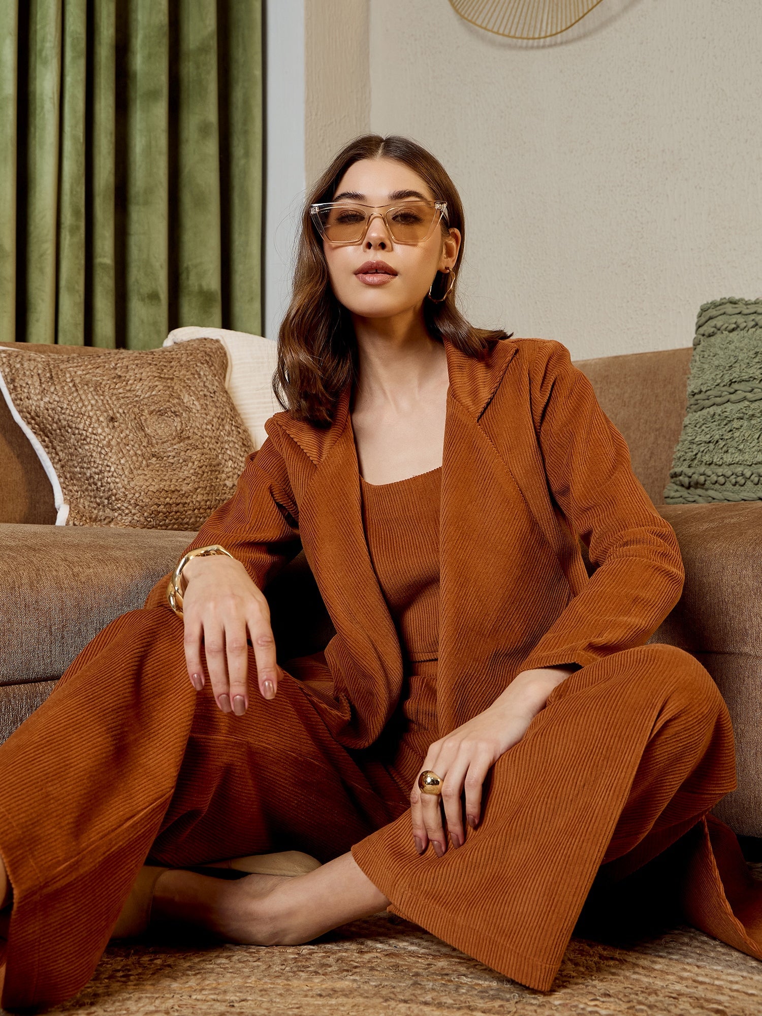 Brown Corduroy 3-Piece Set - Women's Western Wear Outfits