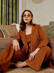Three Piece Coord Set In Brown Corduroy