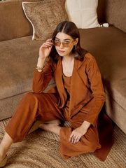 Three Piece Coord Set In Brown Corduroy