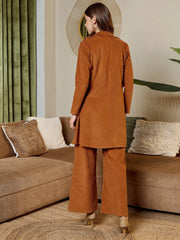 Three Piece Coord Set In Brown Corduroy