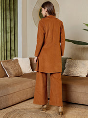 Three Piece Coord Set In Brown Corduroy