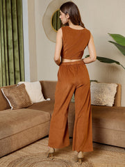 Three Piece Coord Set In Brown Corduroy
