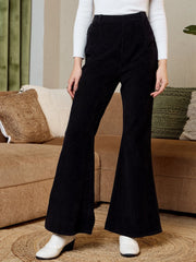Bell Bottom Pants In Black Corduroy