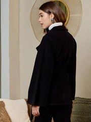 Double Breasted Blazer In Black Corduroy