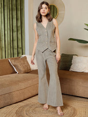 Waist Coat And Bell Bottom Pants In Grey Corduroy