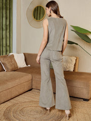 Waist Coat And Bell Bottom Pants In Grey Corduroy