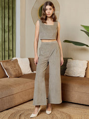 Three Piece Coord Set In Grey Corduroy