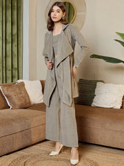 Three Piece Coord Set In Grey Corduroy