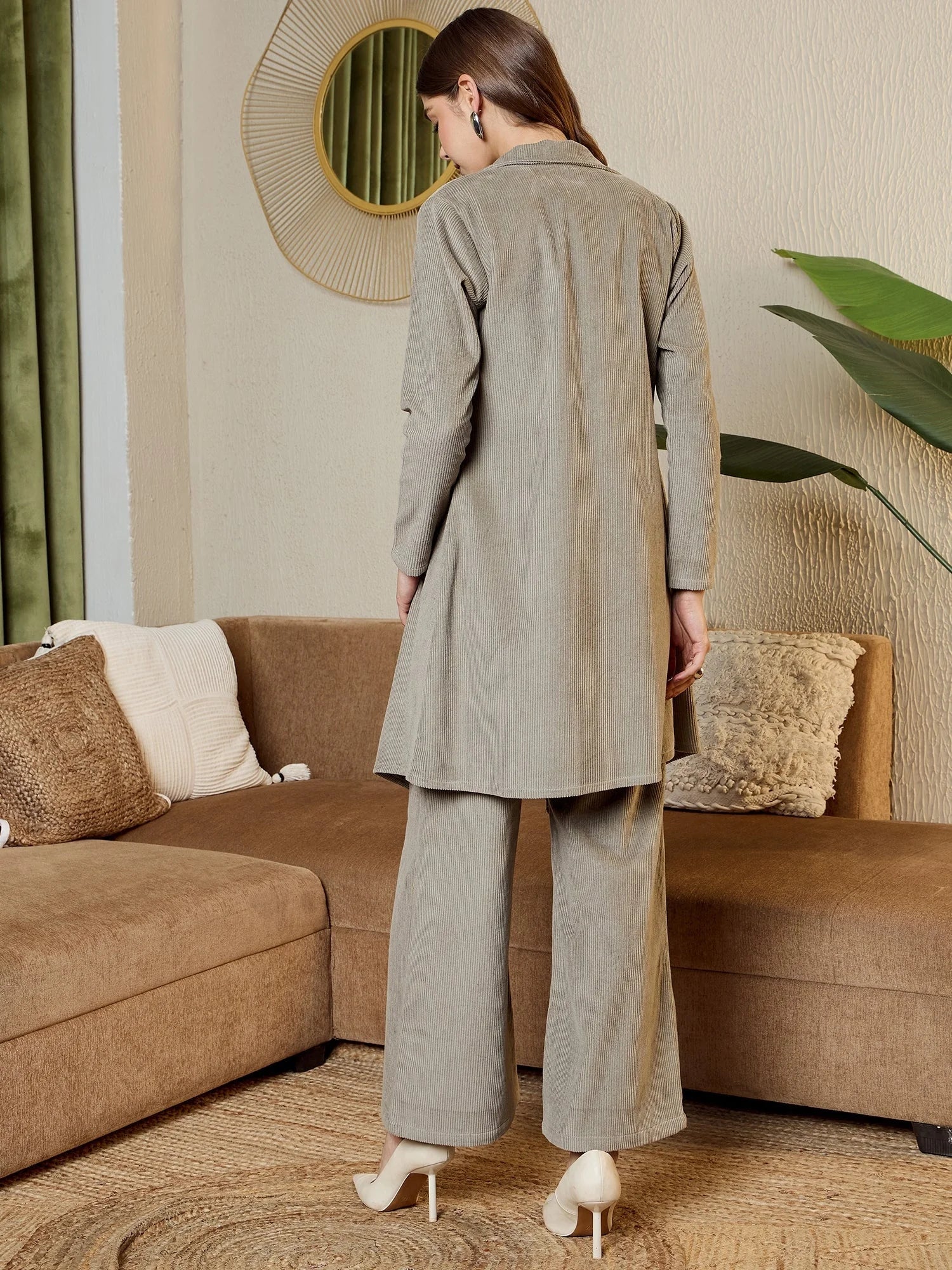 Grey Corduroy Three Piece Coord Set - Women's Western Clothing